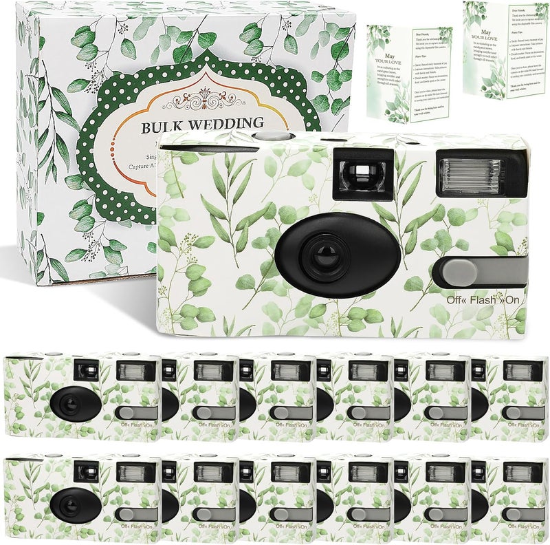 Entallor 12 Pack Disposable Cameras for Wedding Bulk, Watercolor Eucalyptus Single-Use One Time Film Cameras with Flash for Birthday Baby Shower Gathering Wedding 35mm lSO 400 Color Film 17 Exposures - Image 1